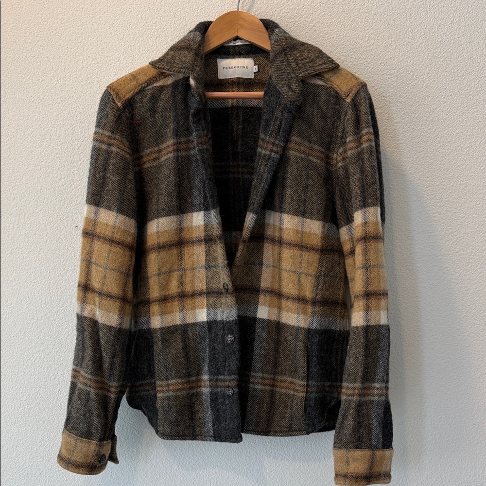 Peregrine Men’s 100% Wool Tan and Black Plaid Over Shirt